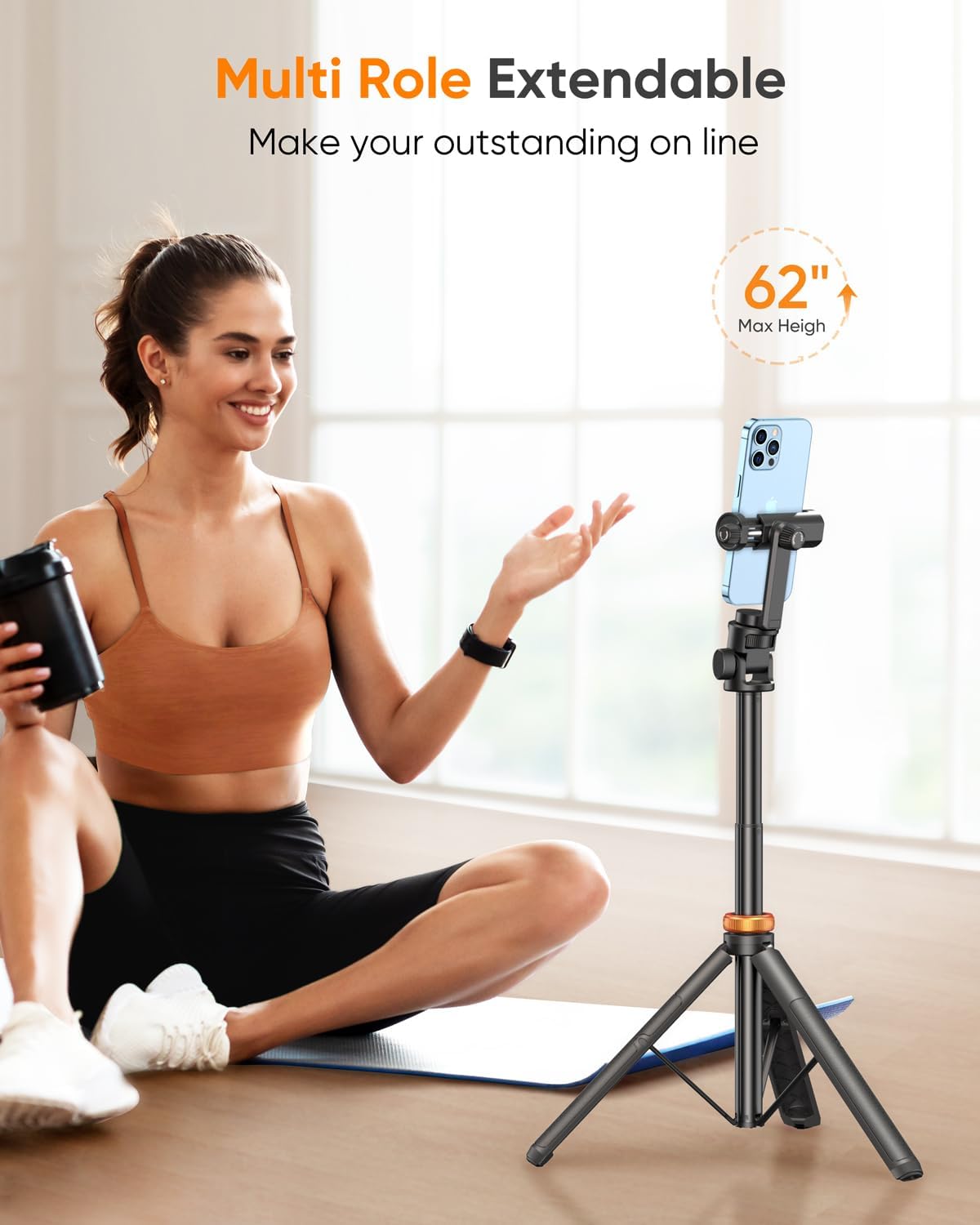 62" Phone Tripod, Tripod for iPhone & Selfie Stick Tripod with Remote, Extendable Phone Tripod Stand & Travel Tripod, Solidest Cell Phone Tripod Compatible with iPhone/Android