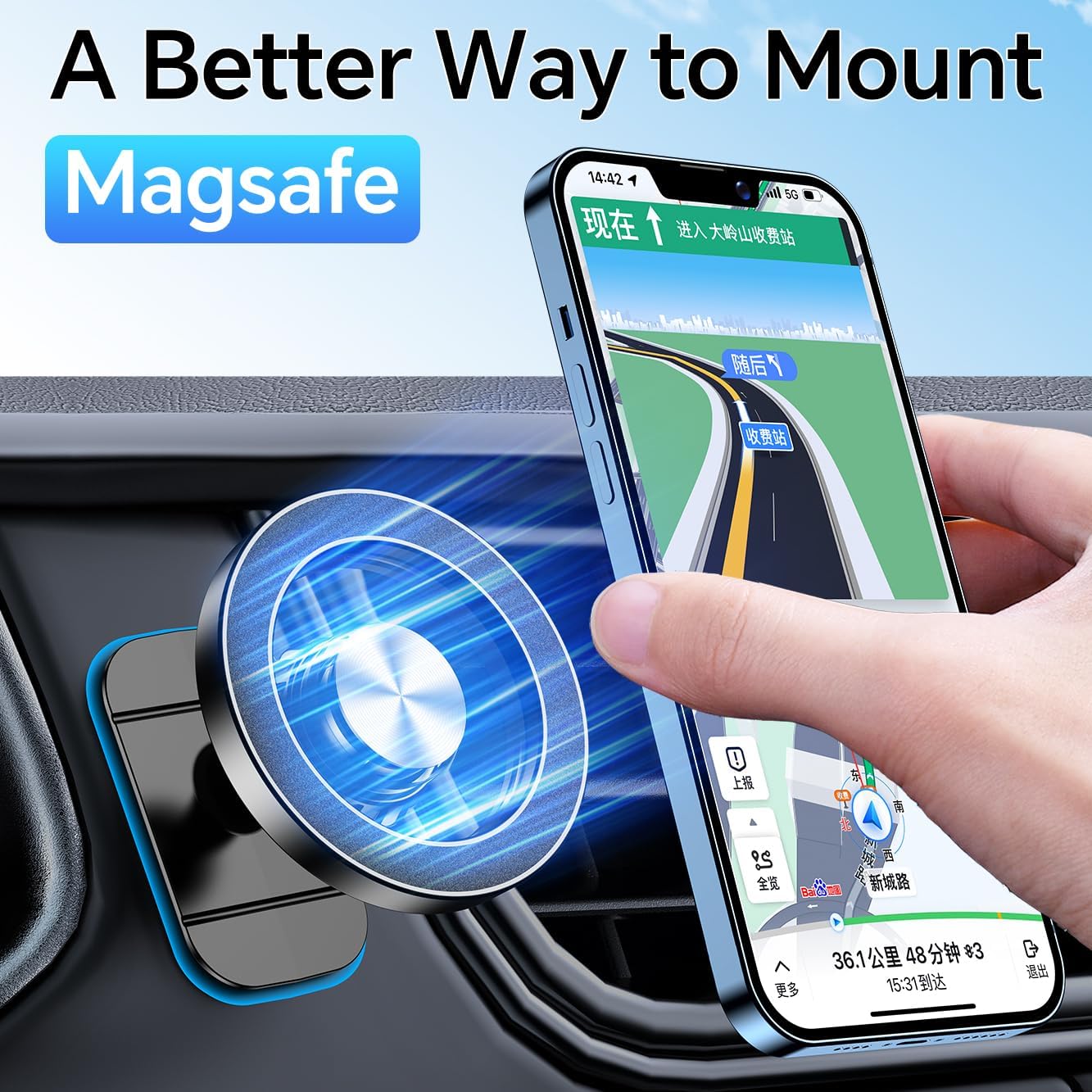 Magsafe Car Mount【20 Strong Magnets】Magnetic Phone Holder for Car Phone Holder Mount Dash【360°】Cell Phone Holders for Your Car Accessories for Women Men iPhone 16 Pro Max 15 14 13 12 Plus