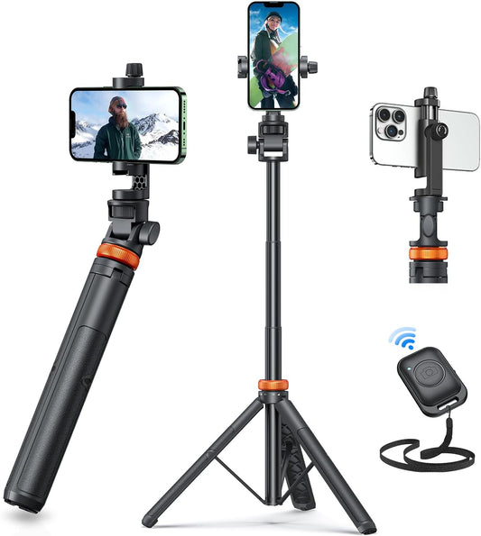 62" Phone Tripod, Tripod for iPhone & Selfie Stick Tripod with Remote, Extendable Phone Tripod Stand & Travel Tripod, Solidest Cell Phone Tripod Compatible with iPhone/Android
