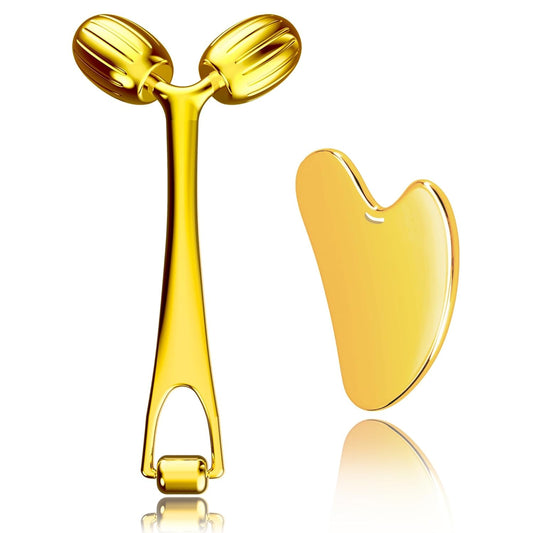 Gua Sha Facial Tools and Face Roller Set, Facial Massage Tool for Women’s Skincare Routine,Cooling Stainless Steel Face Sculpting Eyes Roller Guasha for Daily Use or Self-Care Gift for Women