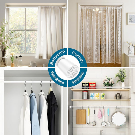 2pcs Spring Tension Rods Adjustable 26 to 39 inch Small Tension Curtain Rod No Drilling Expandable Spring Loaded Curtain Rod,Suitable for Doors and Windows 28 to 36 inch, White